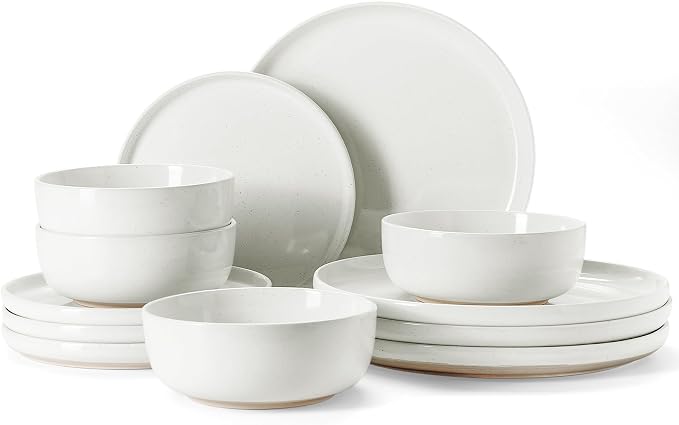 Famiware Milkyway 12-Piece Stoneware Dinnerware Set, White | Plates and Bowls for 4, Dishes Set for Everyday & Formal Use, Microwave & Dishwasher Safe, Chip & Scratch Resistant