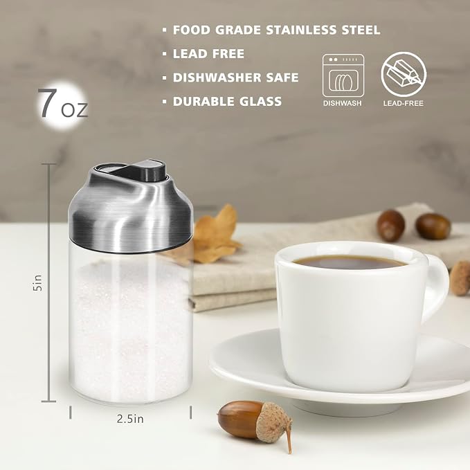 Aelga Glass Sugar Dispenser with Pour Spout, Weighted Pourer, for Coffee, Tea and Baking (2 Pack)