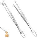 U-Taste Kitchen Cooking Tweezers, 18/8 Stainless Steel Tongs Set of 2, 8in | Food-Grade Metal Food Tongs Set, Seamless-Welding, Long Professional Chef Tweezer for Plating Serving Grilling Frying Feeding