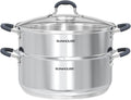 SUNHOUSE 6.3 QT Stainless Steel Steamer Pot for Cooking with Glass Lid | 2-Tier Vegetable & Dumpling Food Steamer Basket - Stovetop Ollas Vaporeras with Stay-Cool Handles - Tri-Ply Induction Base