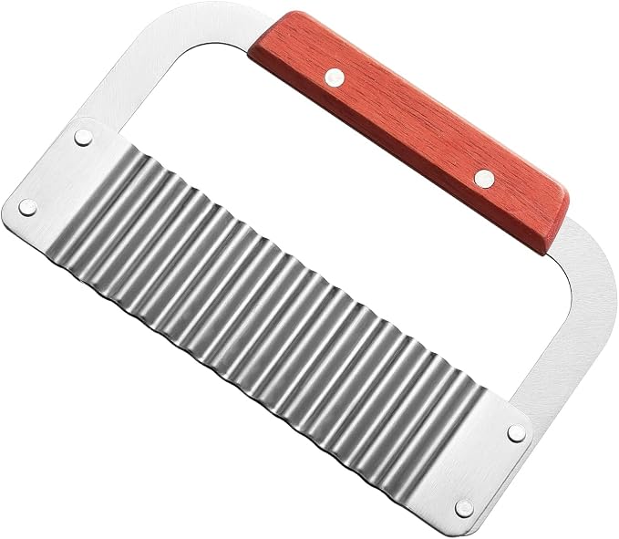 Crinkle Cutter Stainless Steel Potato Slicer Heavy Duty Wavy Crinkle Cutting Chopping Tools with Wooden Handle for Carrot Veggies | Heavy Duty Wooden Handle Sharp and Deep Waves Crinkle Cutting for Carrot Zucchini Pickled Cucumber Dishwasher Safety