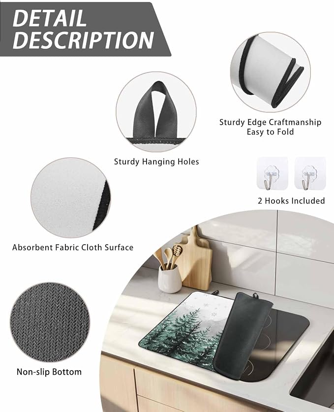 Stove Top Covers for Electric Stove 31x24 Inches, Forest Christmas Tree HeatResistant Glass Cooktop Protector, Green Xmas Snowflake Misty Winter Ceramic Stovetop Countertop Covers Mat, Oven Cover