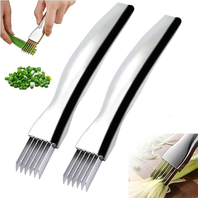 Shred Silk The Knife, 2026 Upgrade Green Onion Cutter Stainless Steel Chopped Kitchen Slicing Tool Cutter for Vegetables Onion Garlic, Multifunctional Kitchen Food Vegetable Cutters (2Pack)