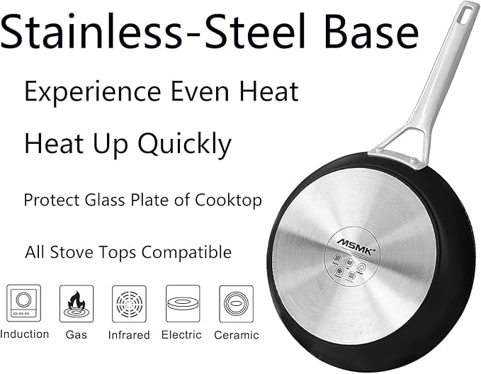 MsMk 8 Inch Small Nonstick Frying pan, Grey Egg Omelet Skillet | Non Toxic, Even Heating, Easy Clean, Dishwasher & Oven Safe, suitable for gas & electric & induction stoves, PFOA & PFAS Free