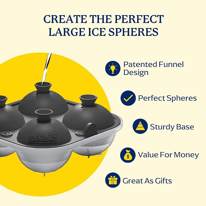 Samuelworld Large Silicone Premium Ice Trays, 2-Pack Combo, 2 Inches Big Cubes & 2.5 Inches Sphere Ice Molds - BPA Free, Craft Ice Maker for Gifting, Whiskey, Cocktails, Easy Release - Gray