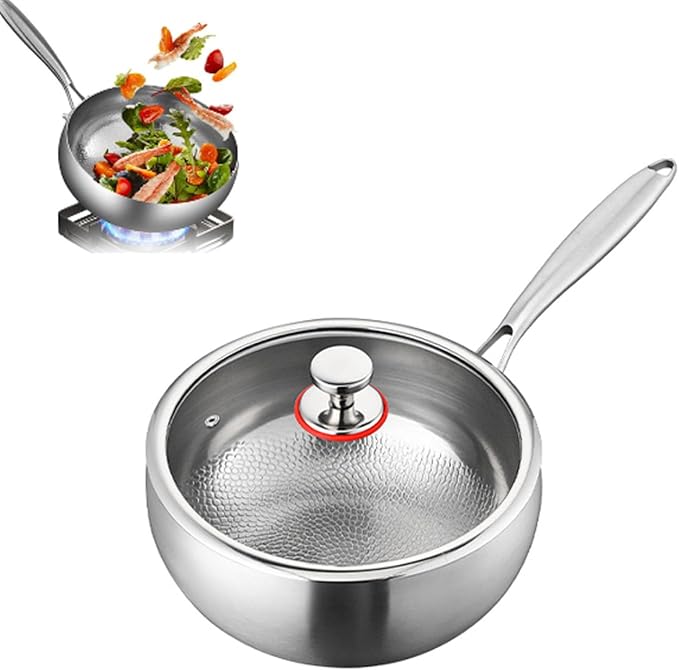 Titanium Hammered Pan with Lid, Thickened Multi-Layer Stock Pot, Titanium Wok Pan, Scratch-Resistant Non Stick Titanium Frying Pans, Even Heating for Cooking,10.23in/lid