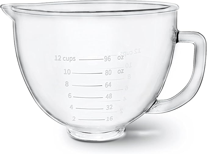 Glass Mixer Bowl For Kitchenaid Tilt-Head Stand Mixers 4.5-5 Quart, 5 qt Mixing Bowl Replacement For Kitchen aid With Measurement Markings,Handle