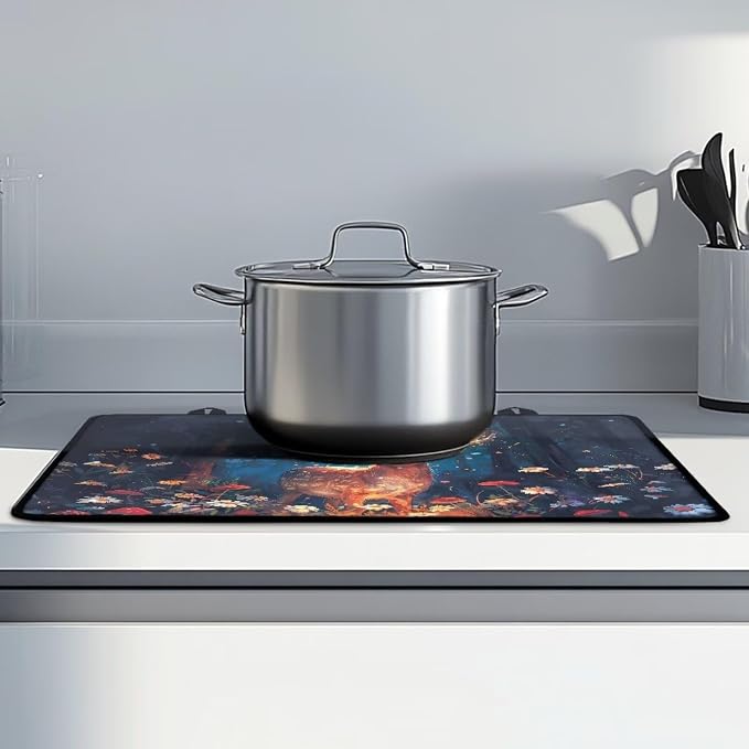 Reindeer Mushroom Daisy Flower Tree Print Electric Stove Top Cover Anti-Slip Stovetop Protector Pad 29.18 x 20.96 inch Glass Cooktop Cover Dish Drying Mat Range Covers for Friend