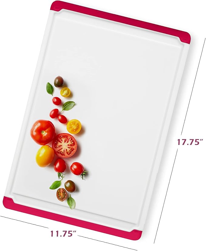 Extra Large Plastic Cutting Board for Kitchen - Red 18-Inch Dishwasher Safe Chopping Board, Reversible Cutting Board with Juice Groove + Non Slip Feet for Meat, Fruit, Vegetables by Belwares