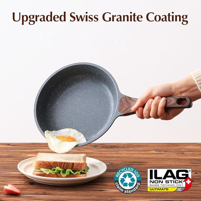 SENSARTE 11inch Nonstick Frying Pan Chef's Pan with Glass Lid | Omelette Pan with Cover, Healthy Egg Pan Skillet Kitchen Cooking Pan, Granite Coating, PFOA/PFOS Free