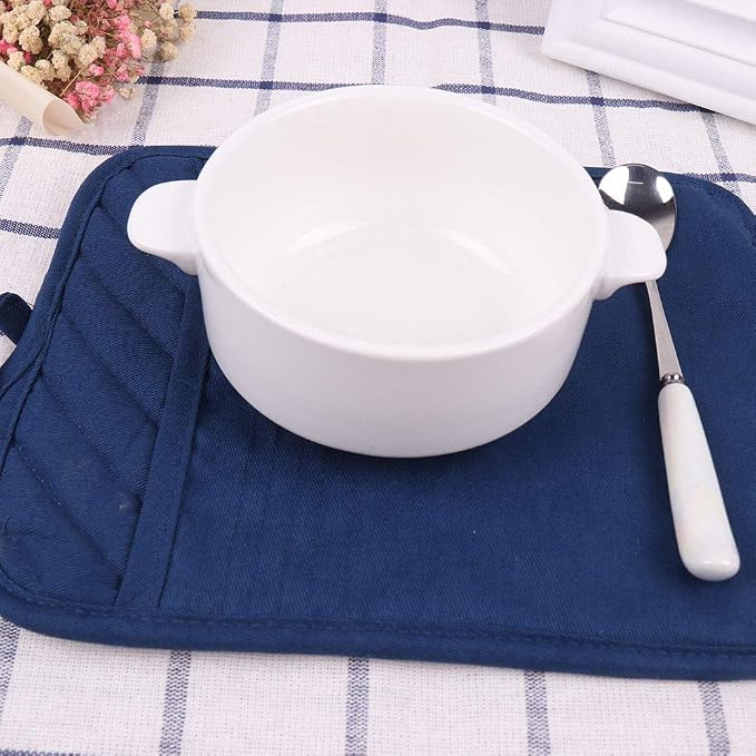 Anyi Pot Holders for Kitchen Heat Resistant, Cotton Hot Pads for Counter Table, Blue Kitchen Pot Holders with Pocket