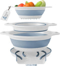 Gevoli Collapsible Colanders (3 Pack Set) Food Strainers with Over-Sink Water Draining Base for Pasta Fruits and Vegetables, White/Blue (3 Sizes, 3QT, 4QT and 5 Quart)