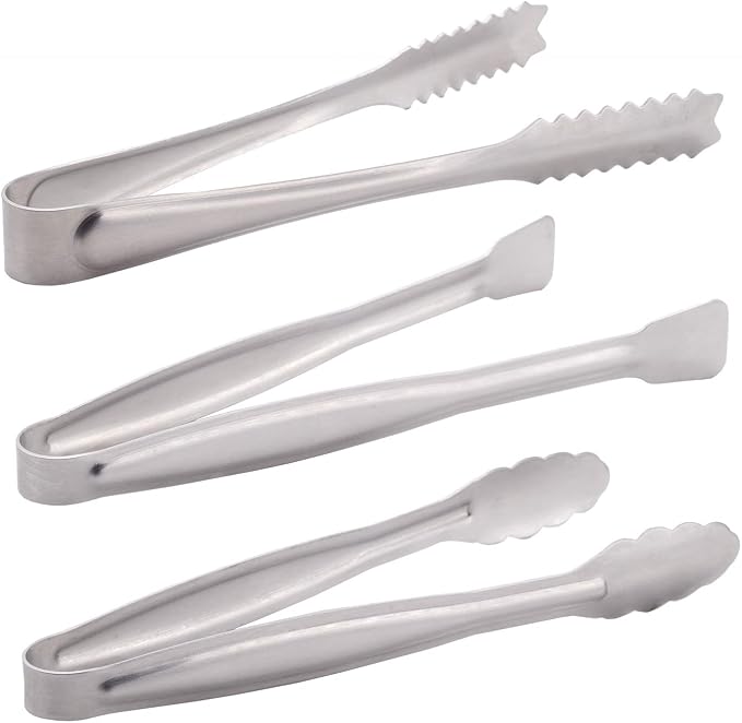 HINMAY Small Serving Tongs Set 6" Stainless Steel Mini Tongs, Set of 6