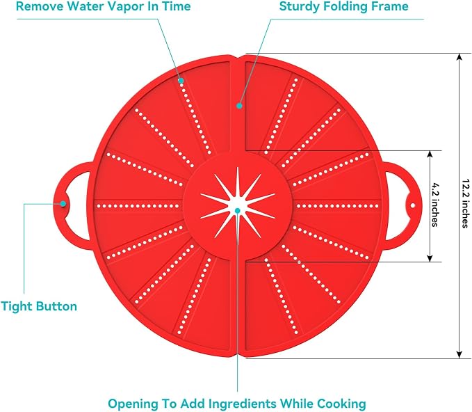 Foldable Silicone Splatter Screen for 10-13'' Pans with Handle,Red| Foldable Splash Guard, Multi-Use Grease Splatter Guard/Trivet Mat,Non-Stick Oil Splatter Guard,BPA-Free,Dishwasher Safe