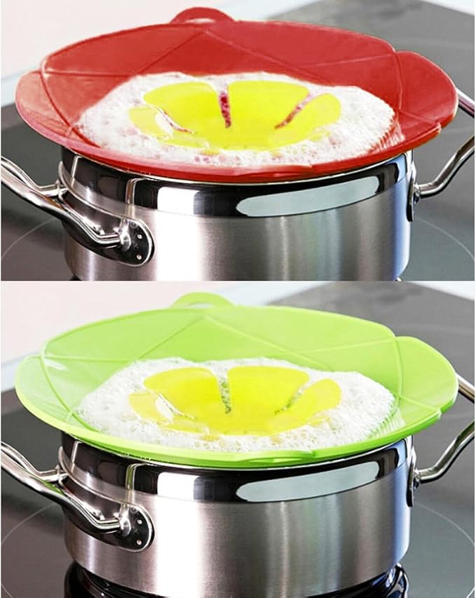 Spill Stopper Lid, Anti Spill & Boil Over Safeguard, Silicone Pot Cover, Multi-Function Kitchen Tool (11"(Red)+10.2“(Green))
