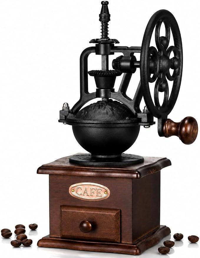 Vintage Manual Coffee Grinder Maker - High Hardness Ceramic Core Coffee Bean Grinder With Solid Wood Base And Drawer Powder Box Classic Coffee Grinders For Home Use