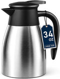 Thermal Coffee Carafe for Keeping Hot – 34OZ Insulated Small Coffee Pot | 304 Stainless Steel Coffee Flask, Tea Pitcher for Hot Drinks Liquid Water, Insulated Beverage Dispenser for Parties