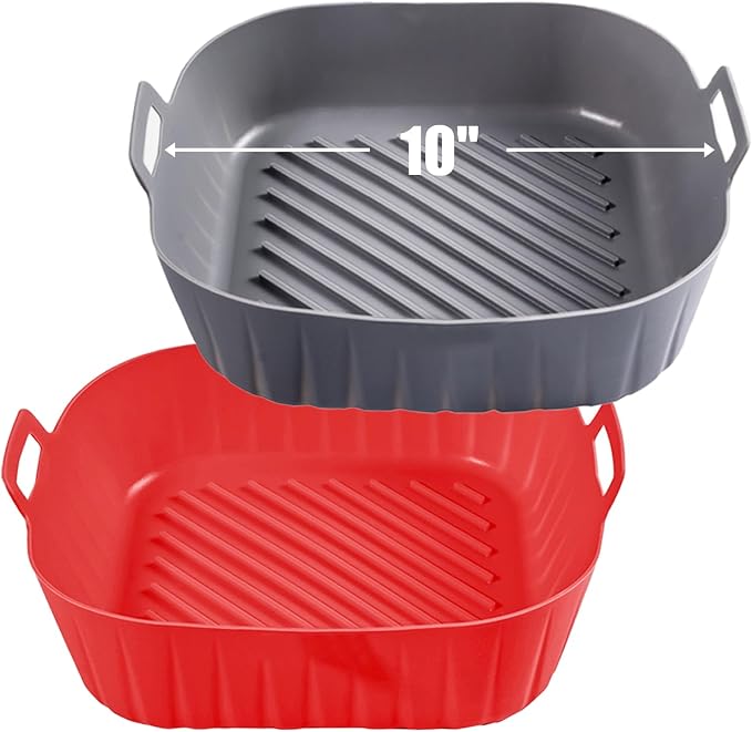 Golden Associate Silicone Liners Square for Air Fryer, 2 Pcs Non-stick Food-grade Reusable Basket Silicone Pot Baking Tray Airfryer Accessories, Top Size 10 inches, Bottom Size 9 inches