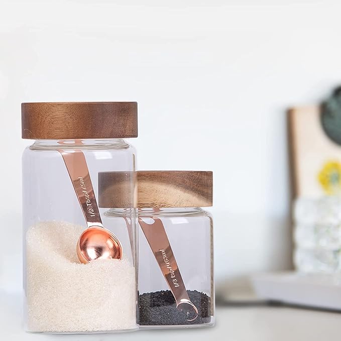 Tablespoons Teaspoons Measure Spoon Set of 6, Copper Plated Metal Measuring Spoons for Measuring Dry or Liquid Ingredients Spice for Kitchen Baking Cooking, Rose Gold Measuring Scoops Gift Set | Tablespoons Teaspoons Measuring Spoons, For Measuring Dry...