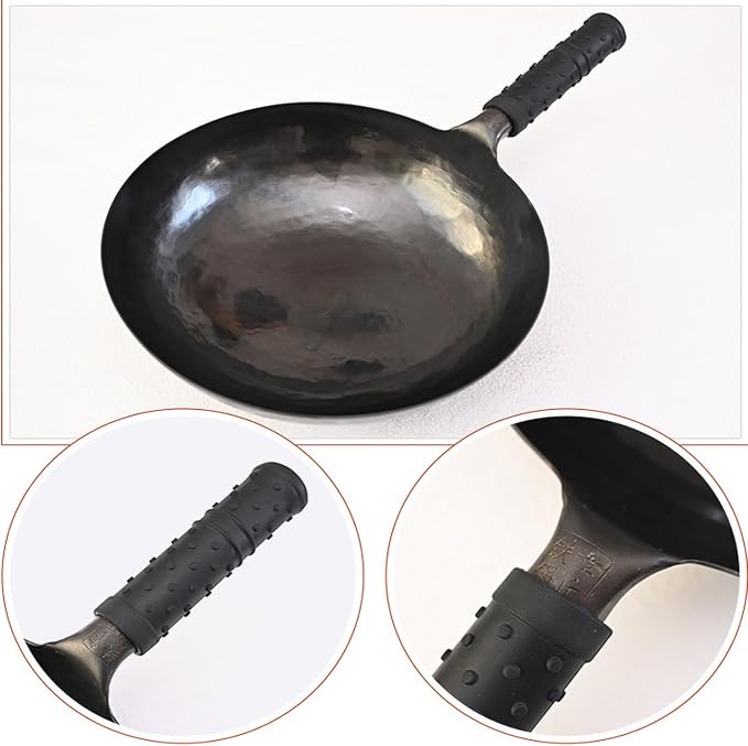 2 Pack Wok Pan Handle Cover Grip ID 30mm Cylinder Silicone Heat Resistant Hot Handle Holder Sleeve for Chinese Hand Hammered Iron Woks Stir Fry Pans Carbon Steel Pow Round Bottom Pot