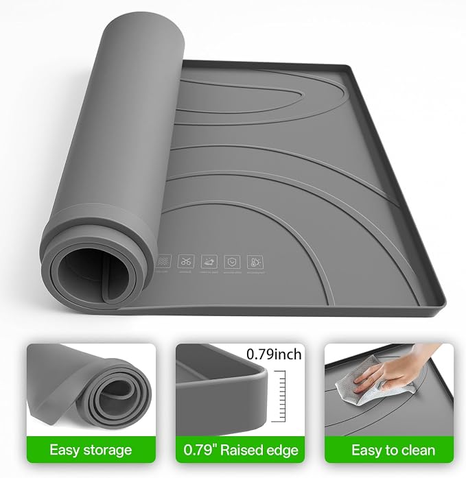 Washing Machine Drain Pan Silicone mat – 54x26.5 Inch Non-Slip Waterproof Washer Drip Tray, Anti-Vibration Soft Mat for Under Dryer or Washer, Floor Leak Protector for Laundry Room