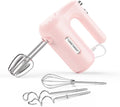 Lord Eagle 5-Speed Small Hand Mixer Electric, 300W Compact Portable, Pink | Handheld Kitchen Mixer Egg Beater with 5 Attachments & Storage Bag, Cake Supplies for Bread Dough Baking, Lightweight