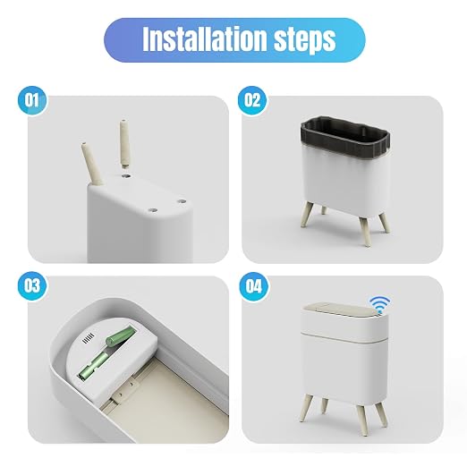 Yatmung 2 Pack - Motion Sensor Trash Can with Lid - Slim Smart Garbage Can | Waste Basket for Bedroom, Office, Kitchen, Living Room - Automatic Trash Can Bathroom Touchless - White with Wooden Legs
