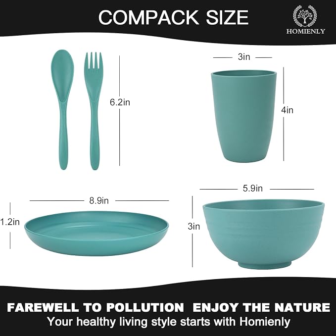 Wheat Straw Plates and Bowls Sets Unbreakable Dinnerware Set 20 PCS Dish Set for Camping, Party, Picnic Microwave and Dishwasher Safe Kitchen Dinner Set Apartment Essentials (Multicolor)