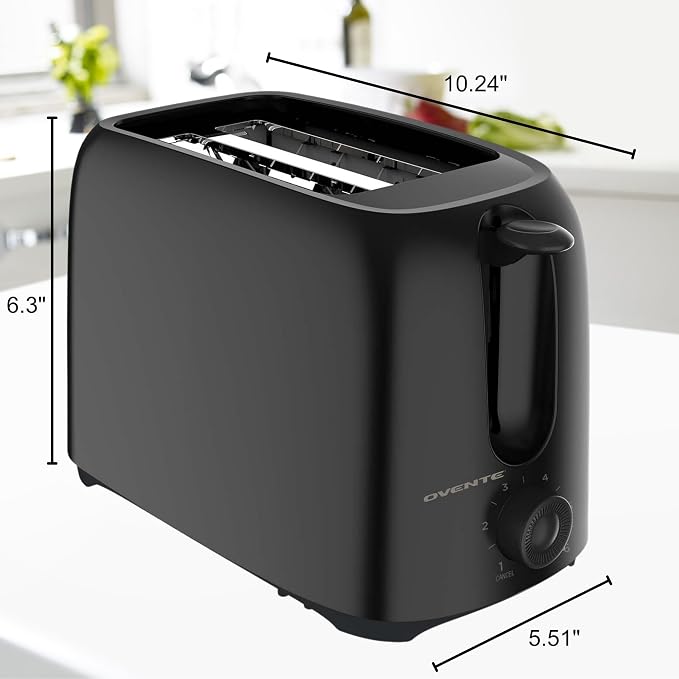 OVENTE Electric 2 Slice Toaster Machine with 6-Shade Browning Selector Setting,Compact Design &Removable Crumb Tray,700W Power Perfect for Toasting Bread,Thin Bagels &Waffles,Black TP2210B,(Pack of 6)