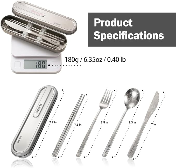 iNKULEER 100% Pure Titanium Travel Cutlery Set | Reusable Utensils with Metal Case | Portable Silverware for Camping, Office, Travel & Outdoor Dining