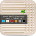 QPIX DIGITAL 4 Pack Beige Silicone Trivets For Hot Dishes, Large And Heat Resistant Silicone Pot Holder Hot Pads For Kitchen, 9x12 Trivet Mat For Hot Pots And Pans, Jar Opener, Drying Mat