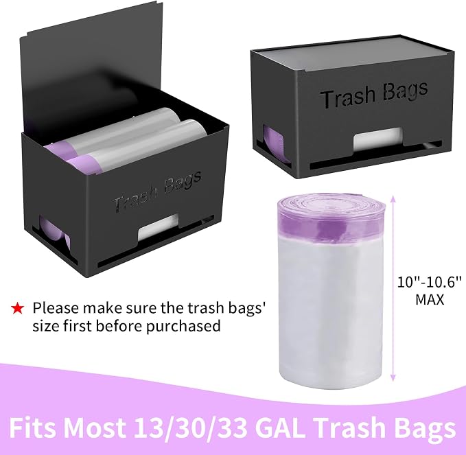 STWWO 2-Pack Trash Bag Holder Dispenser, Stackable Garbage Bag Dispenser | Extra Large Trash Organizer for Kitchen Laundry Under Sink, Wall Mounted or Freestanding, Metal Black