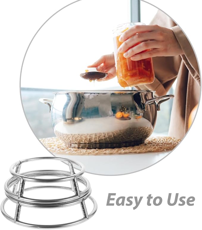 2Pack Round Stainless Steel Pot Holders Heat Resistant Wok Stand and Steam Rack for Gas Stove Kitchen Organizer Space-Saving Cookware Holder