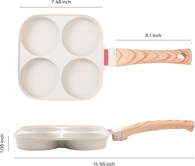 Egg Pan with Lid 4 Cup Nonstick Egg Frying Pan Omelette Skillet | Aluminum 4-Hole Omelette Pan with Glass Lid, Spatula, and Silicone Brush. Works for Breakfast Eggs, Bacon, and Mini Pancakes.