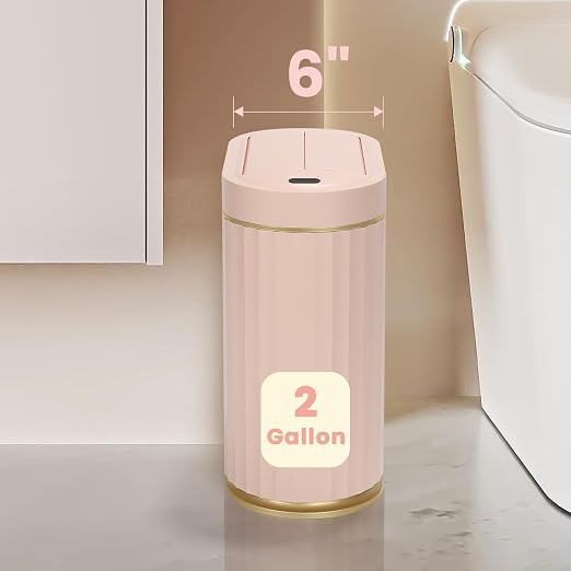 ELPHECO Motion Sensor Bathroom Trash Can with Lid 2 Gal Automatic Trash Can | Butterfly Lid, Room Decor Bathroom Accessories, Motion Sensor Wastebasket Garbage Can, Kitchen Living Room Office, Pink Gold