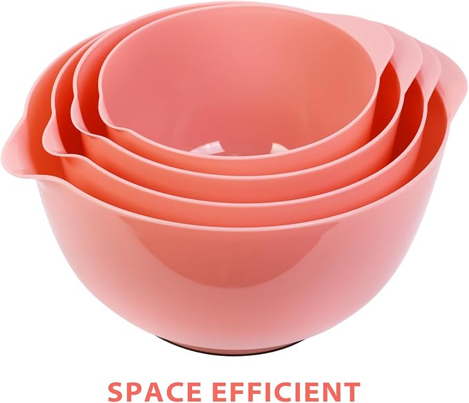 BoxedHome Classic Mixing Bowls Set of 4, BPA Free Plastic, Microwave Safe | 4.5, 3.5, 2.5 and 1.7 qt, Non-slip Base Large Non-toxic Nesting Bowl with Pour Spout, Dishwasher Safe, for Prep, Cooking