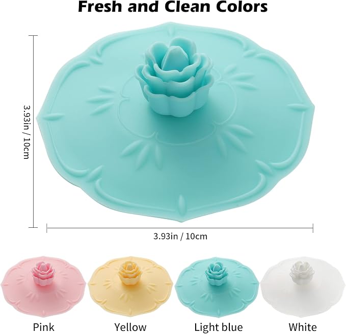 Rose Silicone Cup Covers (Set of 4), Multicolored Silicone Lids | Mug Covers for Mugs, Cups, Tea Pots,Flexible Mug Covers，Hot Cup Lids for Coffee & Tea