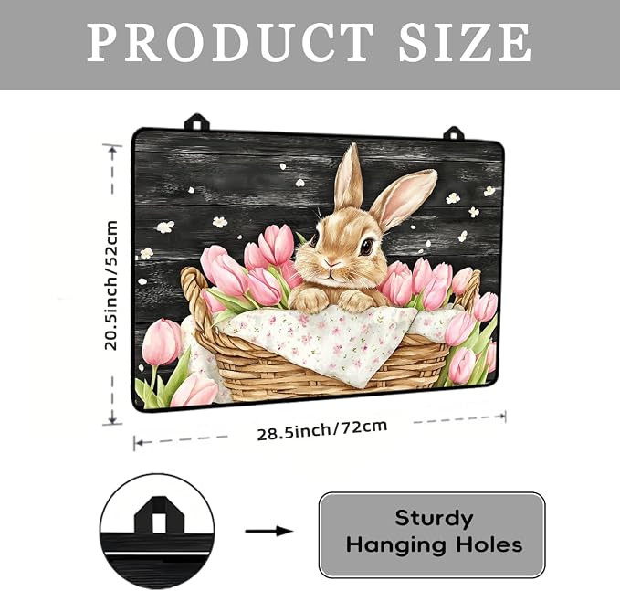 Easter Bunny Electric Stove Top Cover Protector,Rustic Flower Basket Stove Top Covers for Gas Burners,Pink Tulips Cooktop Mat for Ceramic Glass Cooktop Protector,Glass Top Stove Cover