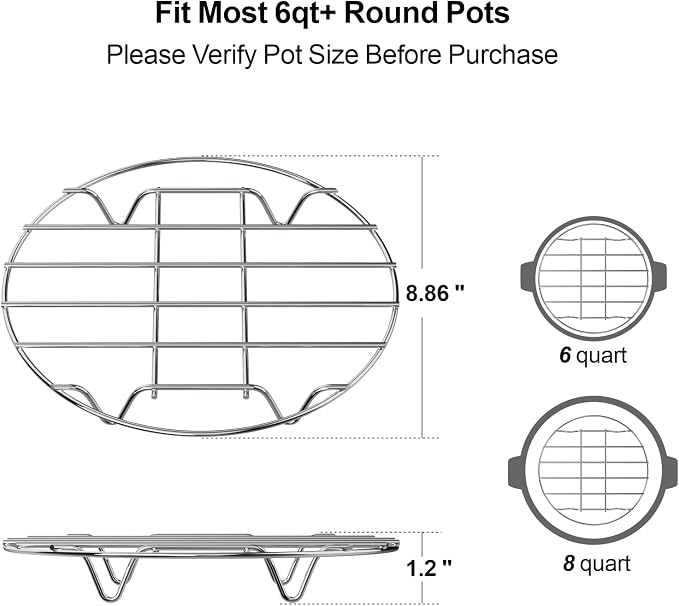 Instant Pot Trivet Rack - Steamer Rack Set, 7 and 9 Inch, 2 Pack | Two Size Set, 304 Stainless Steel, 7 and 9 Inch Racks, Pressure Cooker, Cooling, Canning, Dutch Oven, Multi-Use Support