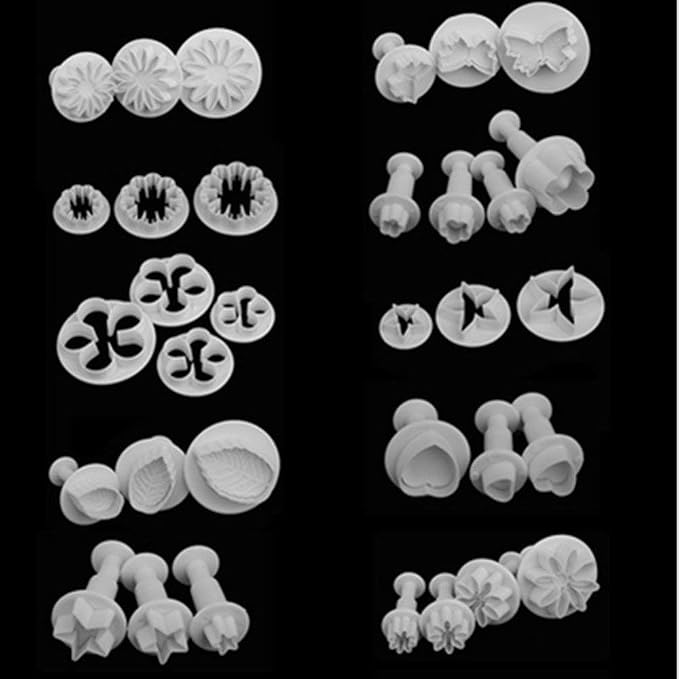 33 Pcs Fondant Cake Cookie Plunger Cutter Sugarcraft Plunger Mold | Flower Leaf Butterfly Heart Shape Decorating Mold DIY Tools