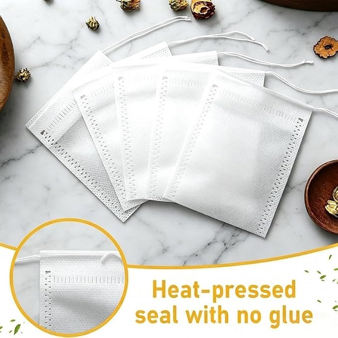 Tea Bags For Loose Leaf Tea 100PCSNon-Woven Fabric Tea Filter, Disposable empty Tea Bags Suitable For Coffee, Spices And Small Tea Bags For Brewing (White, 3.2inch x 4.0inch)