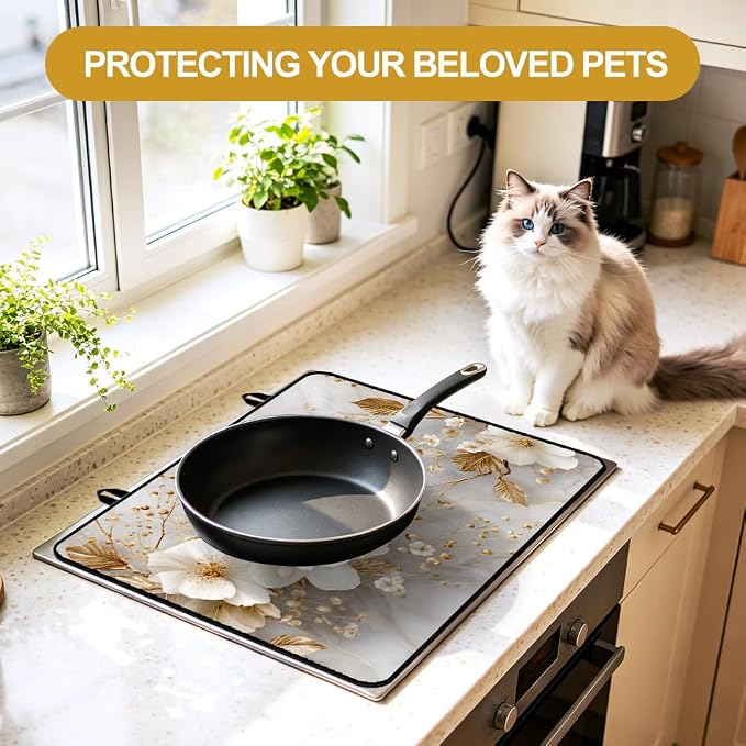 Marble Glass Stove Top Cover 28x20 Inch Decorative Stove Cover | Heat Resistant Cooktop Protector Mat with Non-Slip Backing, Scratch Protection and Countertop Drying Mat.
