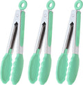 HINMAY Mini Tongs with Silicone Tips 7-Inch Cooking Tongs, Set of 3 (Mint)