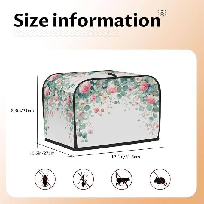 4 Slice Toaster Cover Watercolor Flowers Leaves Toaster Covers Four Slice Wide Slot Waterproof and Dustproof Covers for Wide Slot Toasters and Small Appliances Kitchen Decor Gifts