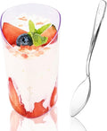 Hiasobre 3 oz Plastic Dessert Cups with Spoons, 25 Pack | Clear Mini Reusable Slanted Triangle Parfait Appetizer Cups, Small Shooter Serving Bowls, Dessert Shot Glasses for Tasting