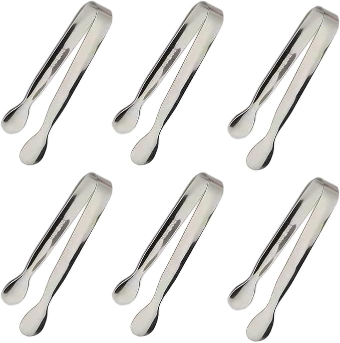 6PCS Ice Tongs Mini Sugar Tongs 4.25Inch Stainless Steel Kitchen Utensils Set,Small Serving Tong and Tiny Kitchen Tong for Appetizers,Tea Party, Coffee Bar, Desserts by Sunenlyst (Silver)