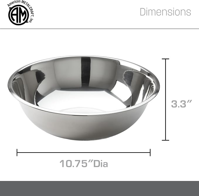 American METALCRAFT, Inc. SSB400 Stainless Steel Mixing Bowl, 10.5' Diameter, Silver, 4-Quart
