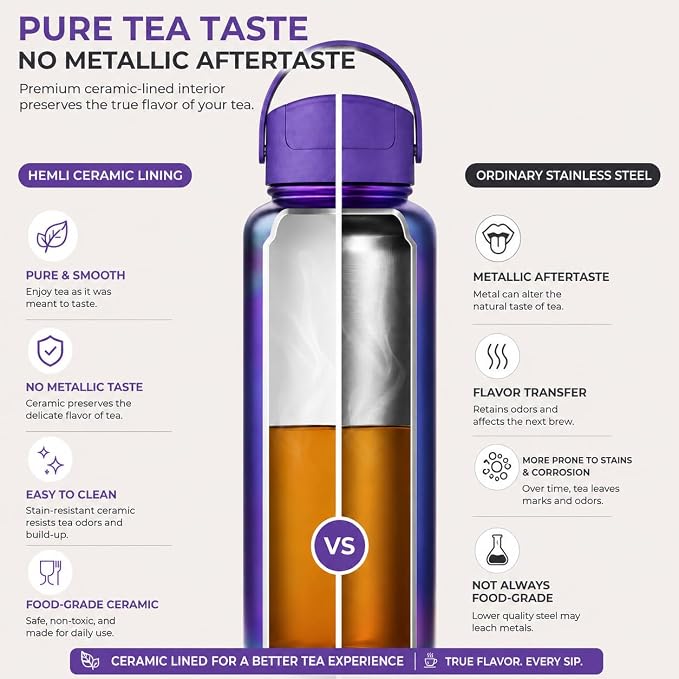 32 oz Ceramic Lined Tea Infuser Travel Tumbler, Micro-Mesh Stainless Steel Infuser, Pure Taste Ceramic Interior, Triple Insulated 12hr Hot Cold, Dual Sip & Straw Lid, Scratch-Resistant