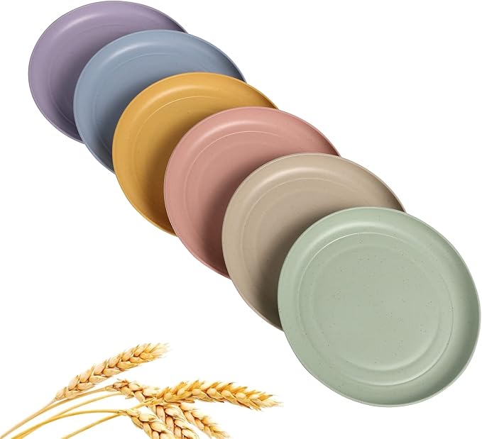 CAMBUY Wheat Straw Plates 6 Pack 5.9 Inch Small Appetizer Plate Set | Unbreakable Lightweight Reusable Dishwasher & Microwave Safe Daily Use Dinner Dishes for Kitchen Outdoor Camping
