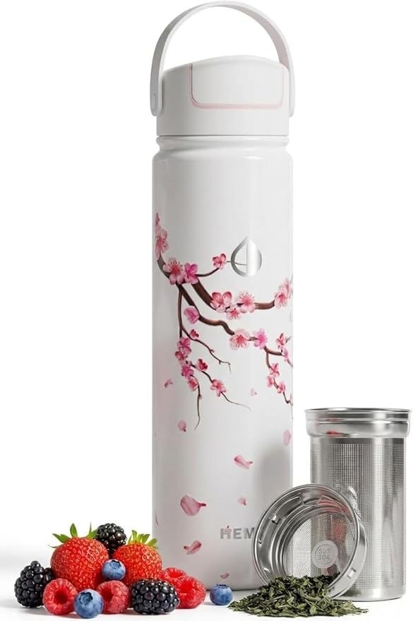 22 oz Ceramic Lined Tea Infuser Travel Tumbler, Micro-Mesh Stainless Steel Infuser, Pure Taste Ceramic Interior, Triple Insulated 12hr Hot Cold, Dual Sip & Straw Lid, Scratch-Resistant